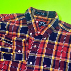 Chaps Ralph Lauren Mens XL Plaid Button Down Shirt Red Navy Blue Yellow Cotton